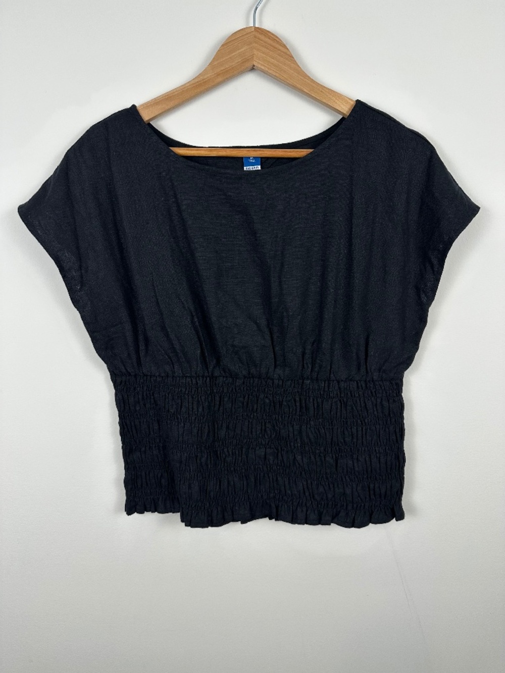 Old Navy Linen Blend Smocked Open Back Top Black M Tall NWOT